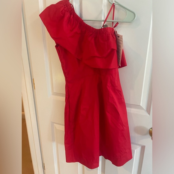 New Milly Tara Red Valentines Day Dress Solid One Shoulder Size 6 NWT - Picture 9 of 10